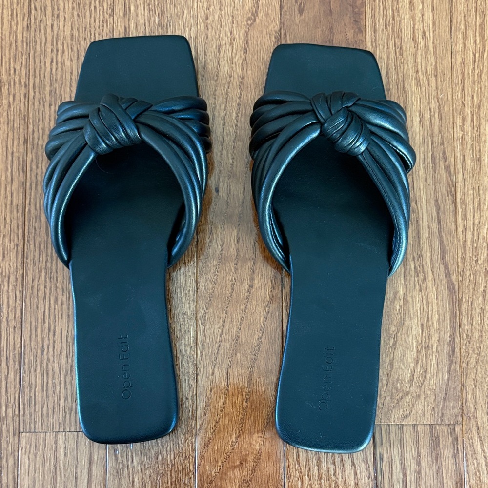 Open Edit Black Knotted Women's Sandals